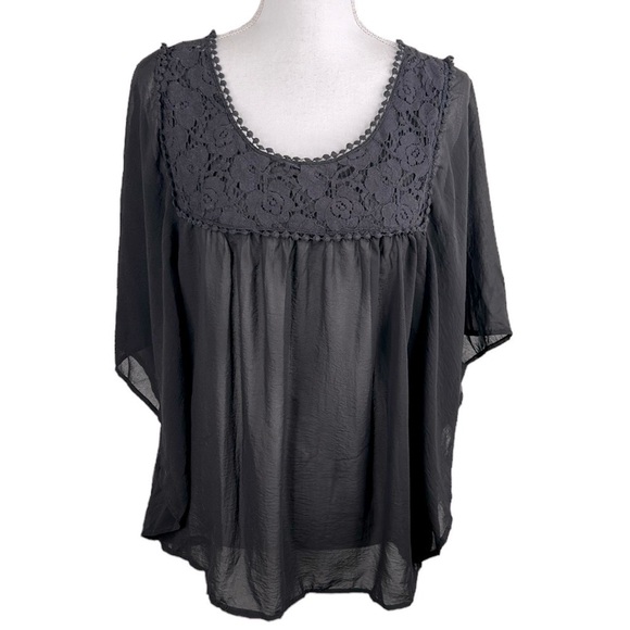Xhilaration Tops - Xhilaration Black Sheer Boho Flowy Lace Top Size Medium